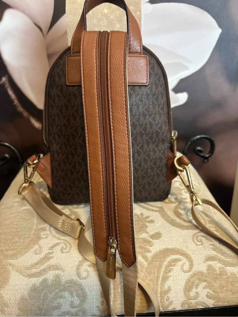 Michael Kors Brown Logo Print 'Route MK 1981' Mini Backpack